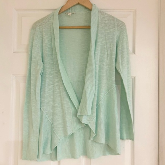 EIlEEN FISHER Seafoam Green Organic Linen Lightweight Open Cardigan Sweater - Picture 4 of 8